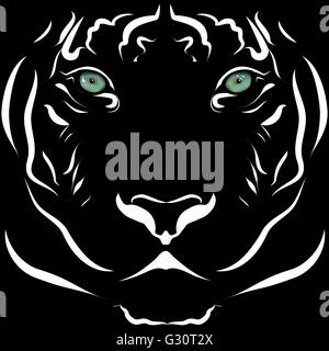 Realistische Tiger Kopf Bild schwarz und weiß mit lebhaften Augen. Stock Vektor