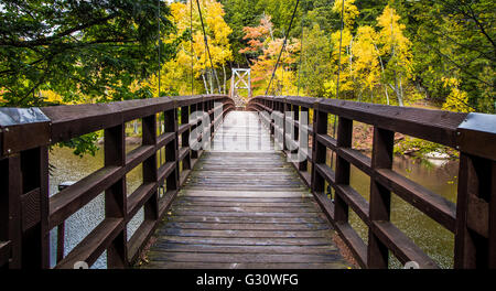 Herbst-Wanderung In Michigan auf dem North Country Trail. Brücke über den Black River in der Ottawa National Forest in den Norden-Zähler Stockfoto