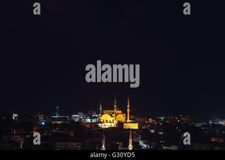 Istambul, Türkei - Februar 2015: Blick auf den Bosporus vom Galata-Turm in der Nacht. Stockfoto