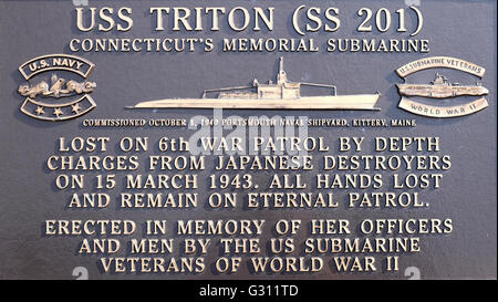 Gedenktafel für USS Triton im National World War II Memorial u-Boot-Ost. Groton, Connecticut. Stockfoto