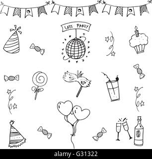 Party Set Doodle Vektorgrafiken Stock Vektor