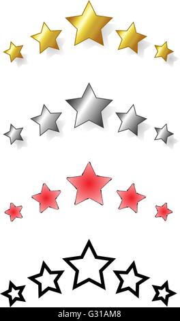 Satz von fünf Sternen. Bereich der Award Stars für Dienstleistungen, z. B. Hotel, Spa Resort... Isolierte Vektor-Illustration von fünf Sternen Stock Vektor