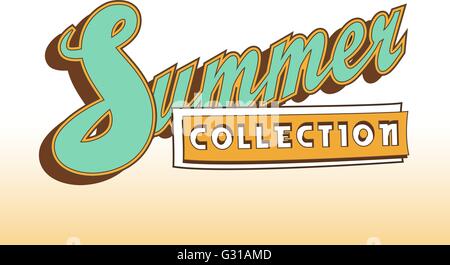 Vektor. Sommer Kollektion Banner. Sommerbekleidung oder Zubehör. Neue Kollektion. Saisonale Mode. Gradient Hintergrund. Retro Stock Vektor