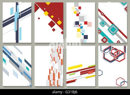 Abstrakte minimale geometrische Broschüre Vorlage Designset. Vektor-Tech-Hintergründe-Kollektion für print Flyer, Broschüre, Web grap Stock Vektor