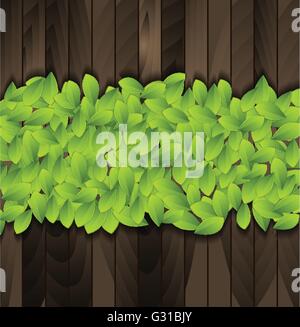 Grüne Sommer hinterlässt auf hölzernen Hintergrund. Vector Eco Natur-Grafik-design Stock Vektor