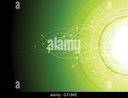 Hi-Tech-abstrakte hellgrün Vektor Hintergrund mit Technik Ausrüstung, Leiterplatte und Runde Binär-Code-Grafik-design Stock Vektor