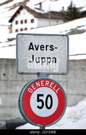 Avers, Schweiz, Zeichen für Metaverse Juppa Stockfoto