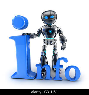 Schwarzen Roboter und Zeichen-Info (in 3D-Rendering getan) Stockfoto
