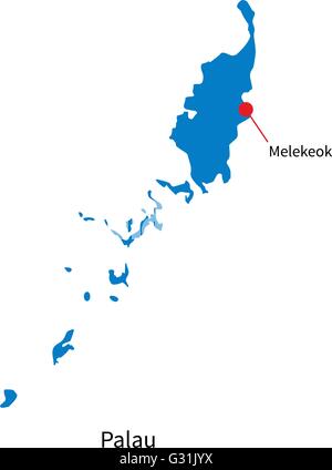 Detaillierten Vektorkarte von Palau und Hauptstadt Melekeok Stock Vektor