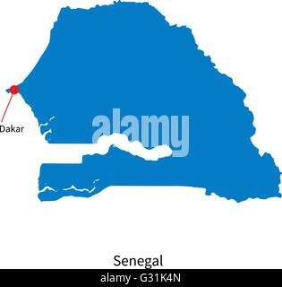 Detaillierten Vektorkarte von Senegal und Hauptstadt Dakar Stock Vektor