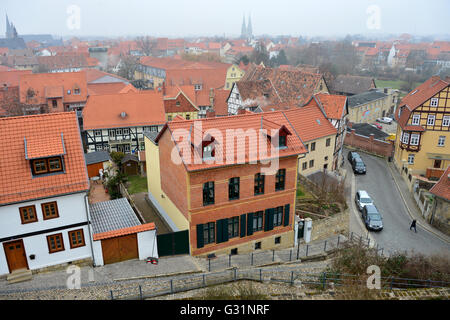 Quedlinburg, Deutschland, Blick über die Altstadt bei bewölktem Wetter Stockfoto