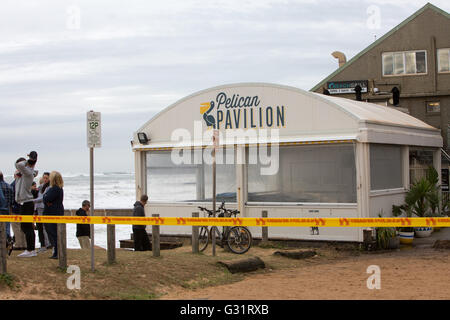 Sydney, Australien. Juni 2016. Das Pelican Cafe am collaroy Beach war fast weggefegt, Sydney Northern Beaches, NSW, Australai Credit: Model10/Alamy Live News Stockfoto