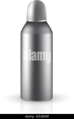 Vektor Verpackung: Metallisches Zinn grau Aerosol runden Behälter isoliert auf transparentem Hintergrund. Mock-up Vorlage für Design. Stock Vektor