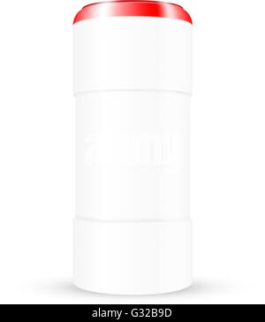 Vektor Verpackung: Weißer Kunststoff Runde Behälter mit roten Mütze auf isolierten weißen Hintergrund. Mock-up Vorlage für Design. Stock Vektor