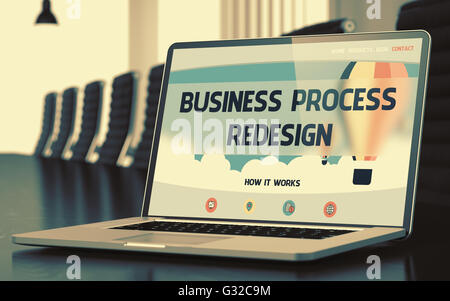 Business Process Redesign auf Laptop im Tagungsraum. Stockfoto