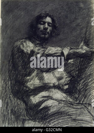 Gustave Courbet - junger Mann sitzend, Studie. Selbstporträt als an der Staffelei - Musée d ' Orsay, Paris Stockfoto