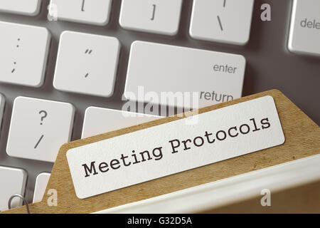 Karte-Datei mit Inschrift Meeting Protokolle. Stockfoto