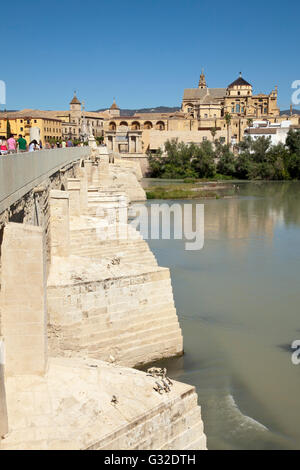 Blick von der Brücke-Tor und der Mezquita, Moschee-Kathedrale von Córdoba, jetzt eine Kathedrale, ehemals eine Moschee Stockfoto