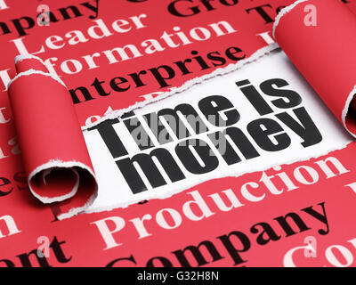 Geschäftskonzept: schwarzer Text Zeit ist Geld unter das Stück zerrissenes Papier Stockfoto