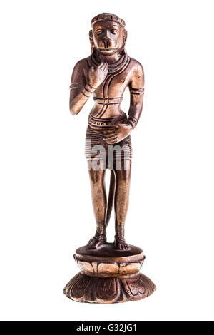 eine Bronzeskulptur von Hanuman, ein hindu-Gott, vor einem weißen Hintergrund isoliert Stockfoto