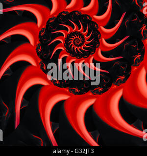 Digitales Bild rot metallic-Effekt Spiralen auf schwarzem Hintergrund Stockfoto