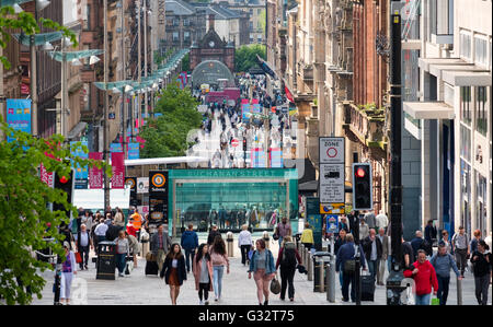 Blick auf historische Gebäude in der Buchanan Street, beliebte Einkaufsstraße in zentralen Glasgow Vereinigtes Königreich Stockfoto