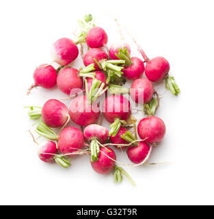 Frische Radieschen isoliert auf weißem Hintergrund. Gesundes Gemüse. Roten Radieschen. Stockfoto