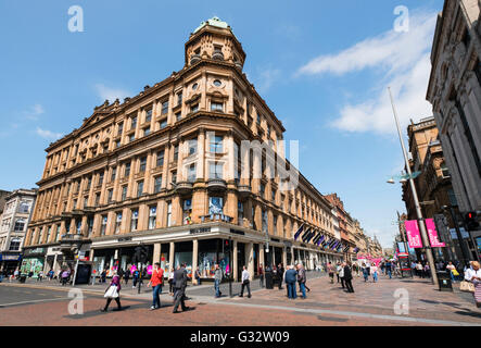 Blick auf historische Gebäude in der Buchanan Street, beliebte Einkaufsstraße in zentralen Glasgow Vereinigtes Königreich Stockfoto