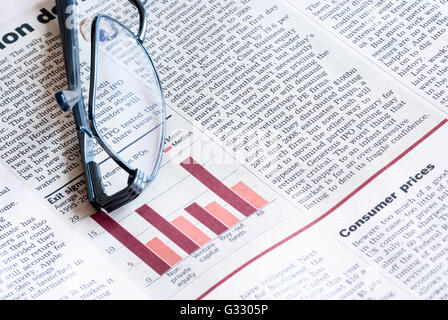 Finanzindex Diagramm zeigt Verluste. Analyse des Aktienmarktes. Stockfoto