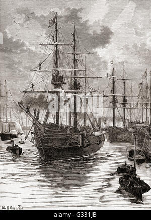 HMS Alert und HMS Discovery ausgehend von Portsmouth, England 29. Mai 1875, zu Beginn der britischen Arktis-Expedition von 1875-1876, unter der Leitung von Sir George Strong Nares. Stockfoto