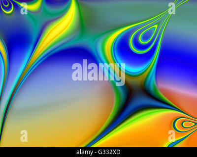 Psychedelische abstrakte Fraktal Hintergrundbild in grün, blau und gelb Stockfoto