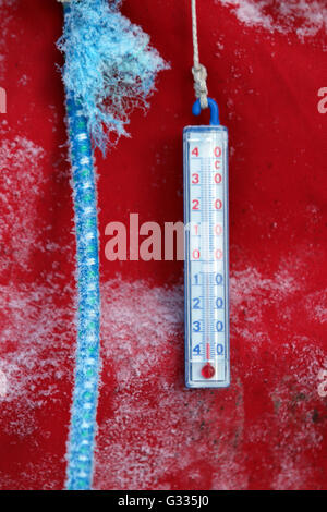 ? K skero, Finnland, außen Thermometer zeigt minus 35 Grad Celsius Stockfoto