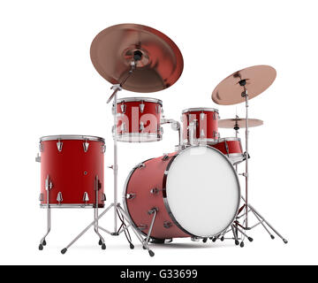 Drum-Kit. Isoliert auf weißem Hintergrund. Enthalten Sie Clipping-Pfad. 3D render Stockfoto