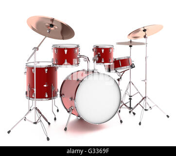 Drum-Kit. Isoliert auf weißem Hintergrund. Enthalten Sie Clipping-Pfad. 3D render Stockfoto