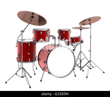 Drum-Kit. Isoliert auf weißem Hintergrund. Enthalten Sie Clipping-Pfad. 3D render Stockfoto