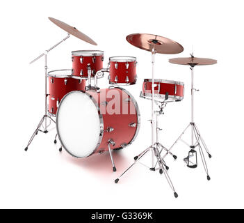 Drum-Kit. Isoliert auf weißem Hintergrund. Enthalten Sie Clipping-Pfad. 3D render Stockfoto