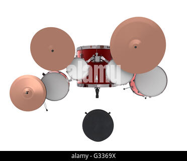 Drum-Kit. Isoliert auf weißem Hintergrund. Enthalten Sie Clipping-Pfad. 3D render Stockfoto