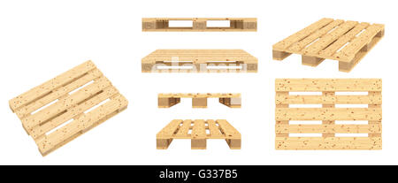 Euro-Palette. Isoliert auf weißem Hintergrund. 3D render Stockfoto