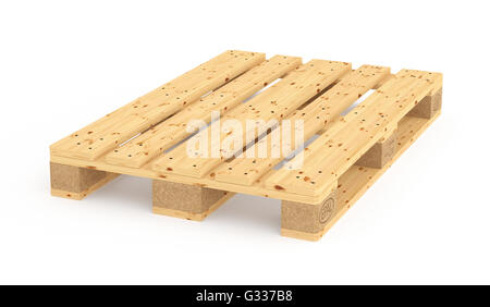 Euro-Palette. Isoliert auf weißem Hintergrund. Enthalten Sie Clipping-Pfad. 3D render Stockfoto