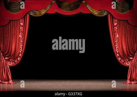 Bühne und roten Vorhang. 3D illustration Stockfoto