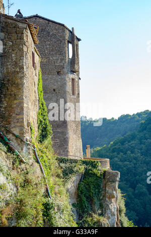Ein sehr altes Dorf in der Nähe von Rom fordert die Peack des Berges Calcata Stockfoto