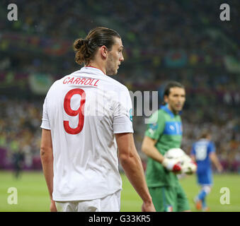 Porträt von Andy Carroll von England während der UEFA EURO 2012 Viertelfinal-Spiel gegen Italien Stockfoto