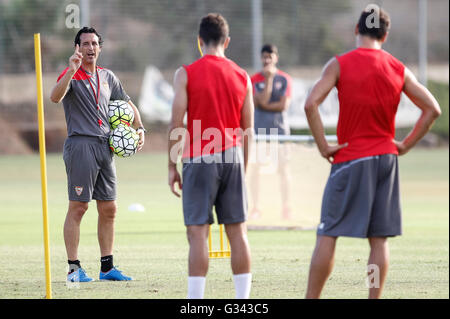 Unai Emery während der Vorbereitung des FC Sevilla vor dem Start der Primera División Stockfoto