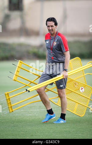 Unai Emery während der Vorbereitung des FC Sevilla vor dem Start der Primera División Stockfoto