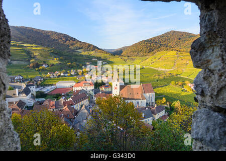 Blick vom 1000 Eimer Berg Spitz (Schloss Spitz-Niederhaus Und Pfarrkirche) und Rotes Tor, Wachau, Spitz an der Donau Stockfoto