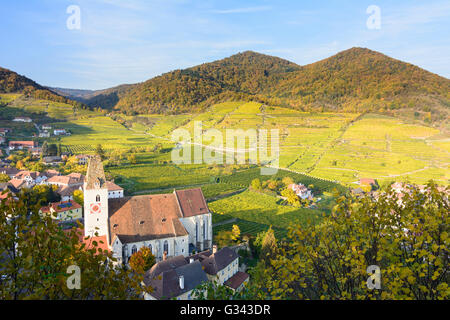 Blick vom 1000 Eimer Berg Spitz (Schloss Spitz-Niederhaus Und Pfarrkirche) und Rotes Tor, Wachau, Spitz an der Donau Stockfoto