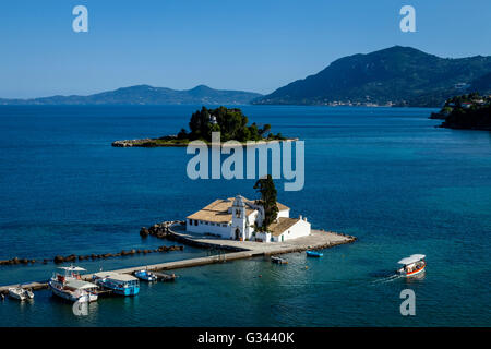 Vlacherna Kloster und Maus Insel, Kanoni, Korfu, Griechenland Stockfoto