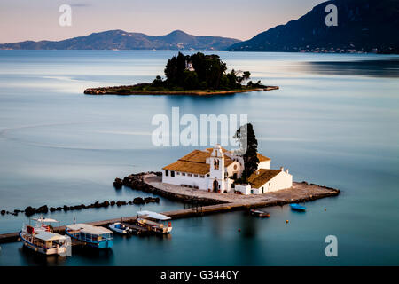 Vlacherna Kloster und Maus Insel, Kanoni, Korfu, Griechenland Stockfoto