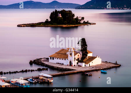 Vlacherna Kloster und Maus Insel, Kanoni, Korfu, Griechenland Stockfoto