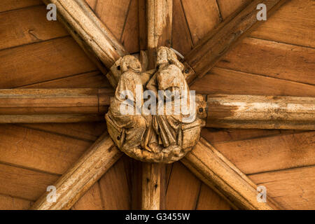 Seltene und ungewöhnliche geschnitzte Holz / Holz-Decke des Klosters / Kreuzgang Spaziergang in Lincoln Kathedrale von Lincoln. VEREINIGTES KÖNIGREICH. (82) Stockfoto